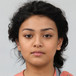 Neutral asian young-adult female with medium  black hair and brown eyes