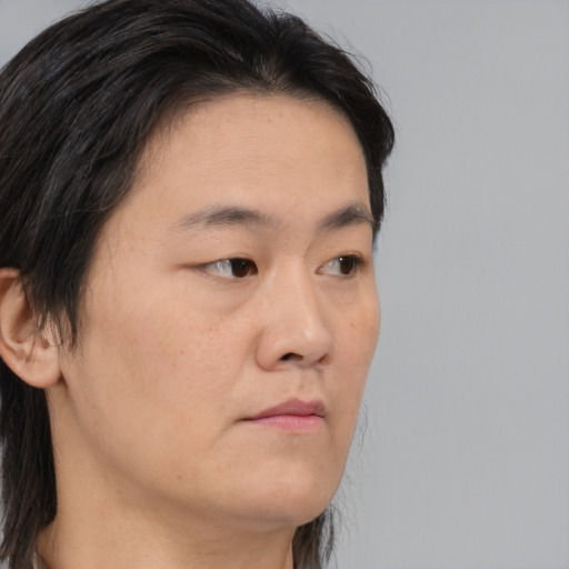 Neutral asian young-adult male with medium  brown hair and brown eyes