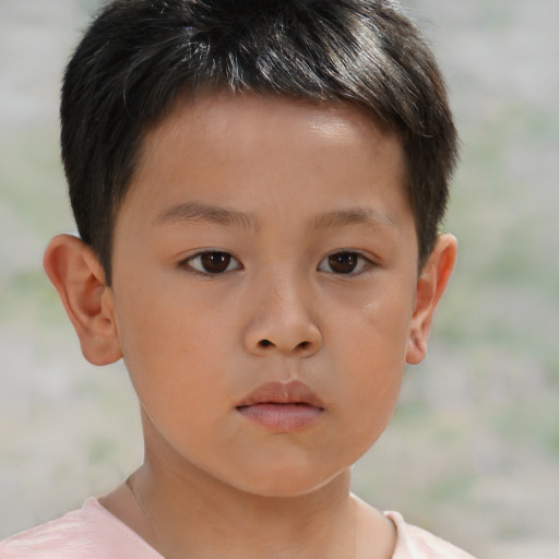 Neutral asian child male with short  brown hair and brown eyes