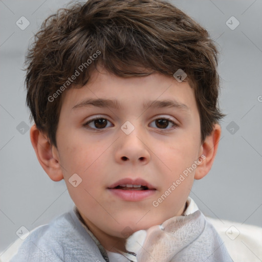 Neutral white child male with short  brown hair and brown eyes