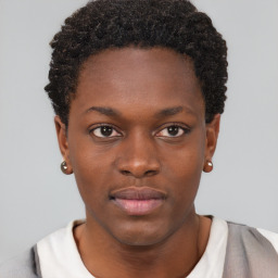 Neutral black young-adult male with short  brown hair and brown eyes