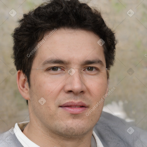 Neutral white adult male with short  brown hair and brown eyes