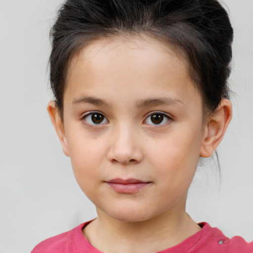 Neutral white child female with short  brown hair and brown eyes