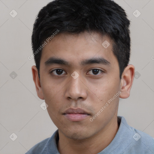 Neutral asian young-adult male with short  black hair and brown eyes