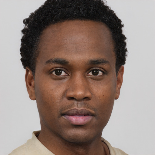Neutral black young-adult male with short  brown hair and brown eyes