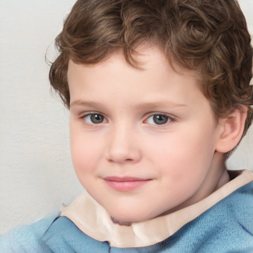 Joyful white child male with short  brown hair and brown eyes