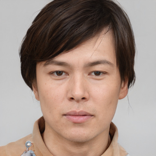 Neutral white young-adult male with medium  brown hair and brown eyes