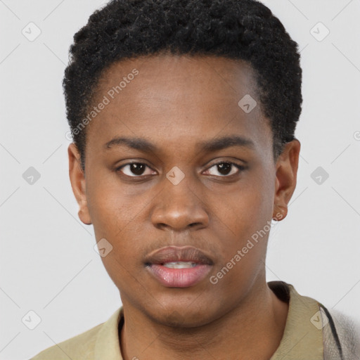 Neutral black young-adult male with short  brown hair and brown eyes