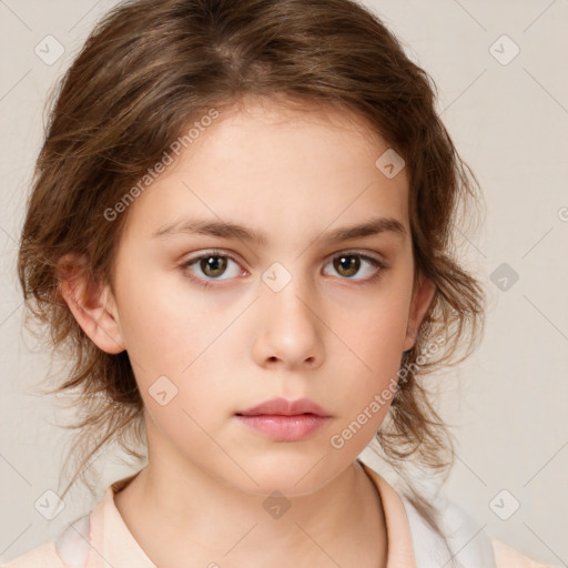 Neutral white child female with medium  brown hair and brown eyes