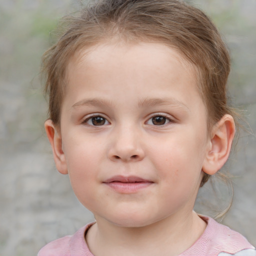 Neutral white child female with short  brown hair and brown eyes