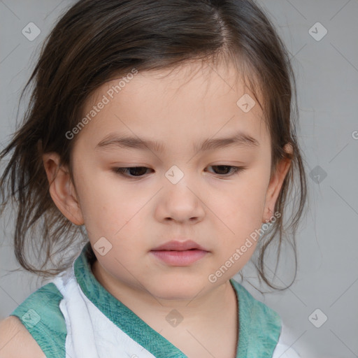 Neutral white child female with medium  brown hair and brown eyes