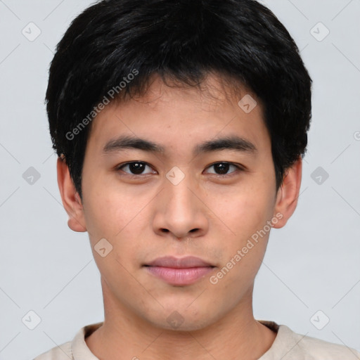 Neutral asian young-adult male with short  black hair and brown eyes