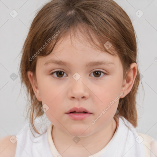 Neutral white child female with medium  brown hair and brown eyes