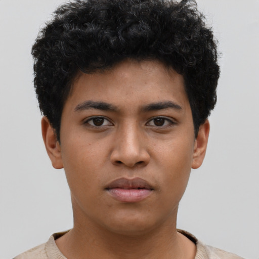 Neutral latino young-adult male with short  brown hair and brown eyes