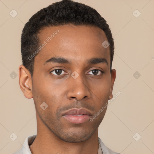 Neutral black young-adult male with short  brown hair and brown eyes