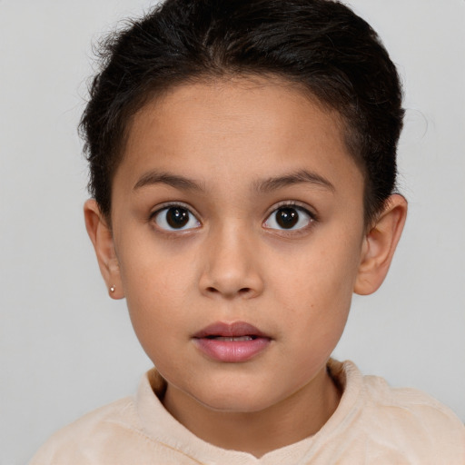 Neutral white child female with short  brown hair and brown eyes