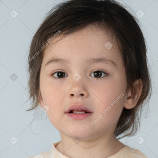 Neutral white child female with medium  brown hair and brown eyes