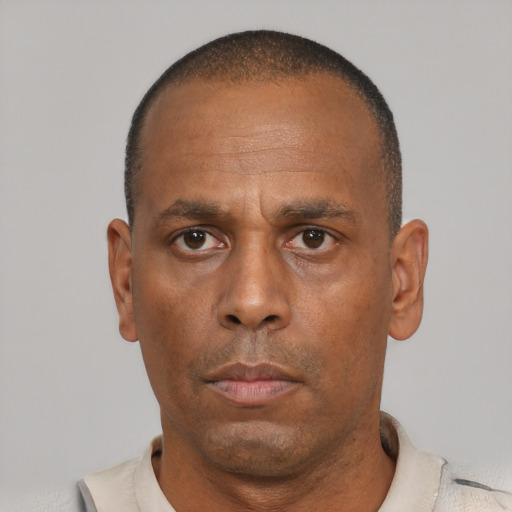 Neutral black adult male with short  brown hair and brown eyes