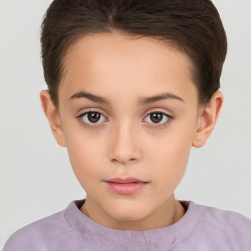 Neutral white child female with short  brown hair and brown eyes