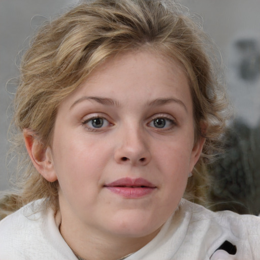 Neutral white child female with medium  brown hair and grey eyes