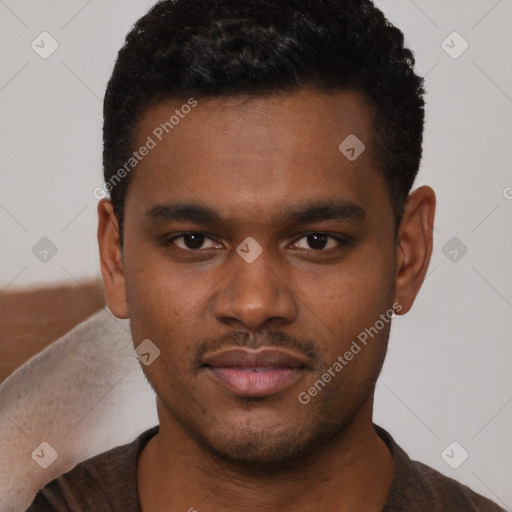 Neutral black young-adult male with short  brown hair and brown eyes