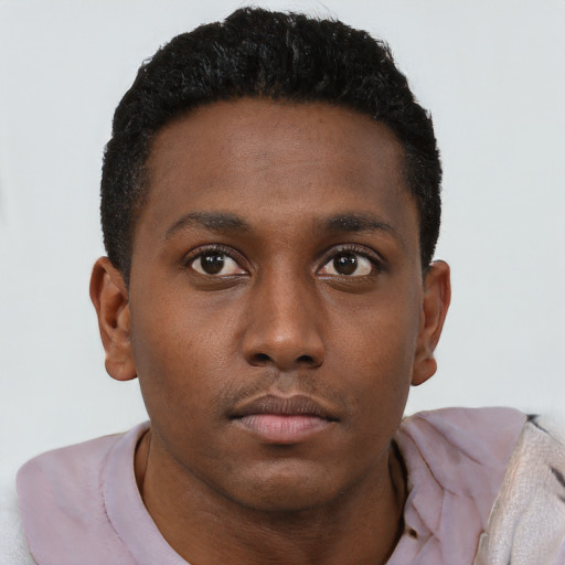 Neutral black young-adult male with short  brown hair and brown eyes