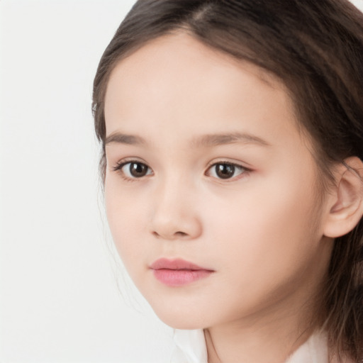 Neutral white child female with long  brown hair and brown eyes