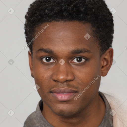 Neutral black young-adult male with short  brown hair and brown eyes