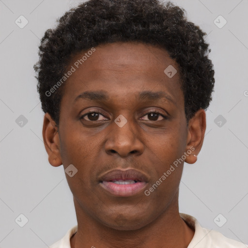 Neutral black young-adult male with short  brown hair and brown eyes