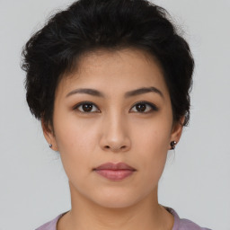 Neutral asian young-adult female with short  black hair and brown eyes