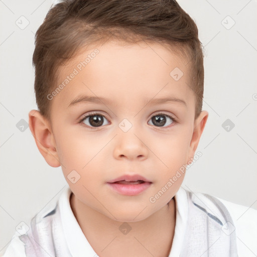 Neutral white child female with short  brown hair and brown eyes