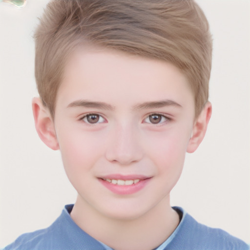 Joyful white child male with short  brown hair and brown eyes