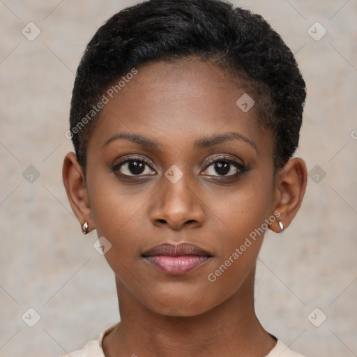 Neutral black young-adult female with short  brown hair and brown eyes