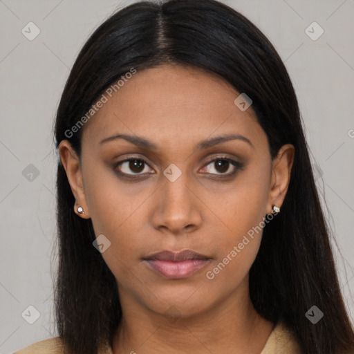 Neutral black young-adult female with long  black hair and brown eyes