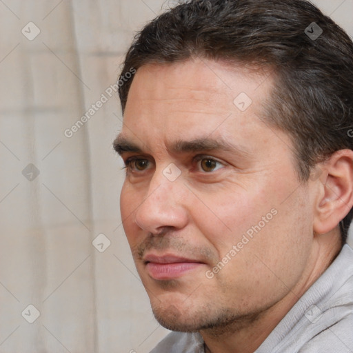 Neutral white adult male with short  brown hair and brown eyes