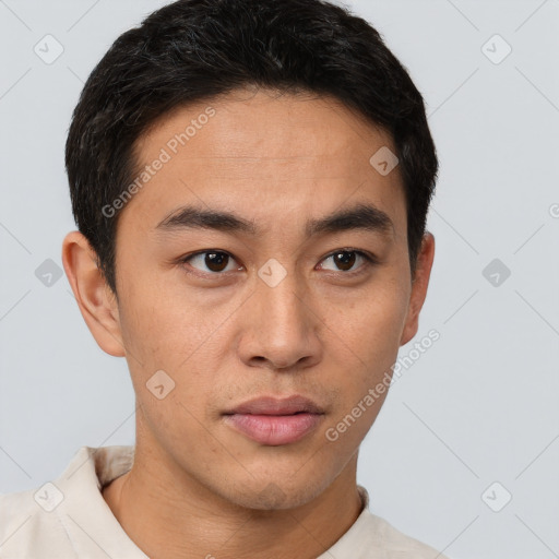 Neutral latino young-adult male with short  brown hair and brown eyes