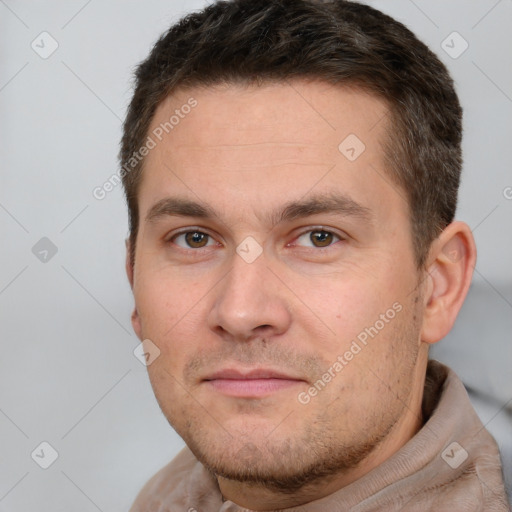 Neutral white adult male with short  brown hair and brown eyes