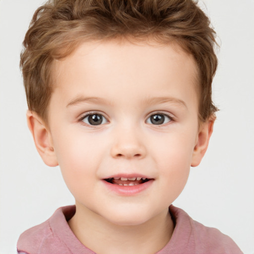 Joyful white child male with short  brown hair and brown eyes