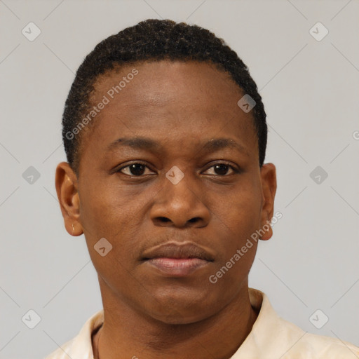 Neutral black young-adult male with short  brown hair and brown eyes