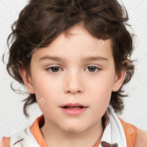 Neutral white child female with medium  brown hair and brown eyes