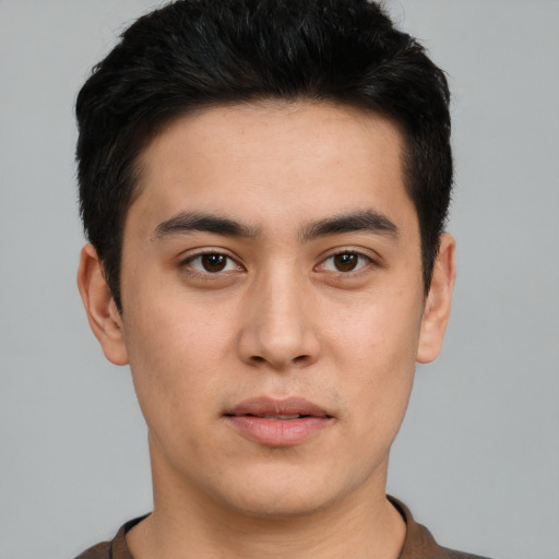 Neutral asian young-adult male with short  black hair and brown eyes