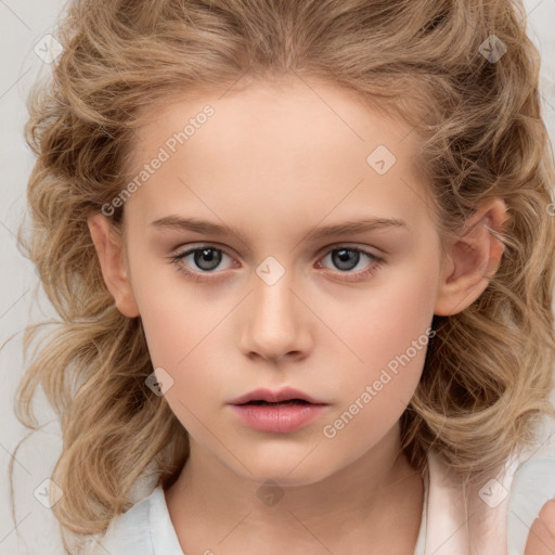 Neutral white child female with medium  brown hair and brown eyes