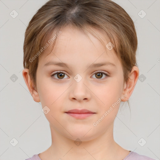 Neutral white child female with short  brown hair and brown eyes