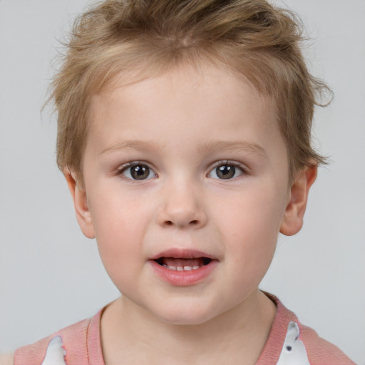 Neutral white child male with short  brown hair and grey eyes