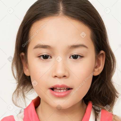 Neutral white child female with long  brown hair and brown eyes