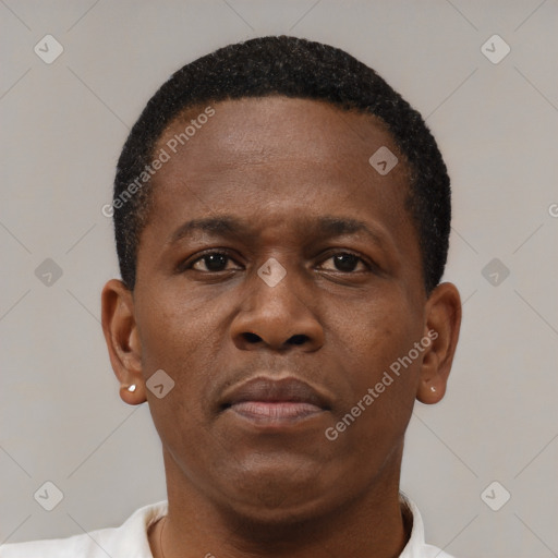 Neutral black young-adult male with short  brown hair and brown eyes