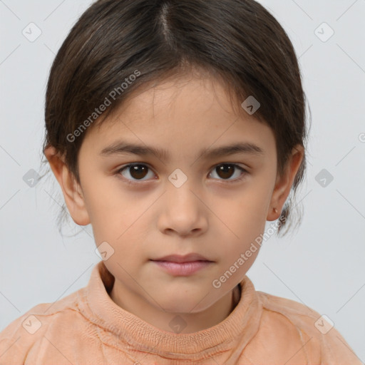 Neutral white child female with short  brown hair and brown eyes