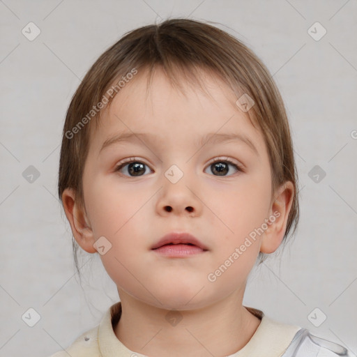 Neutral white child female with medium  brown hair and brown eyes