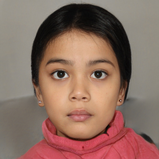Neutral asian child female with short  brown hair and brown eyes