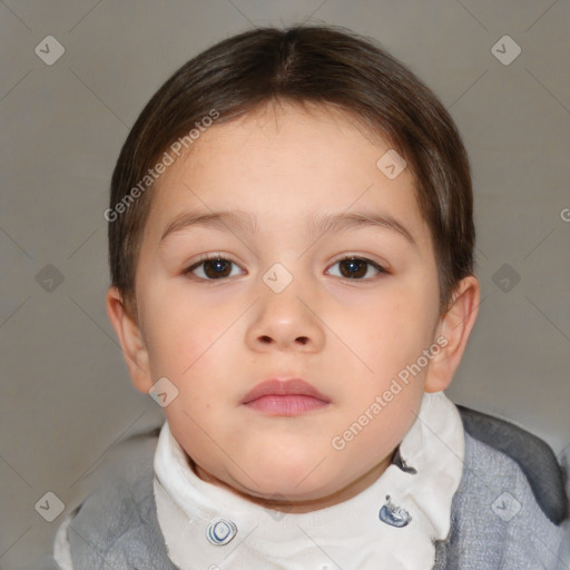 Neutral white child female with short  brown hair and brown eyes